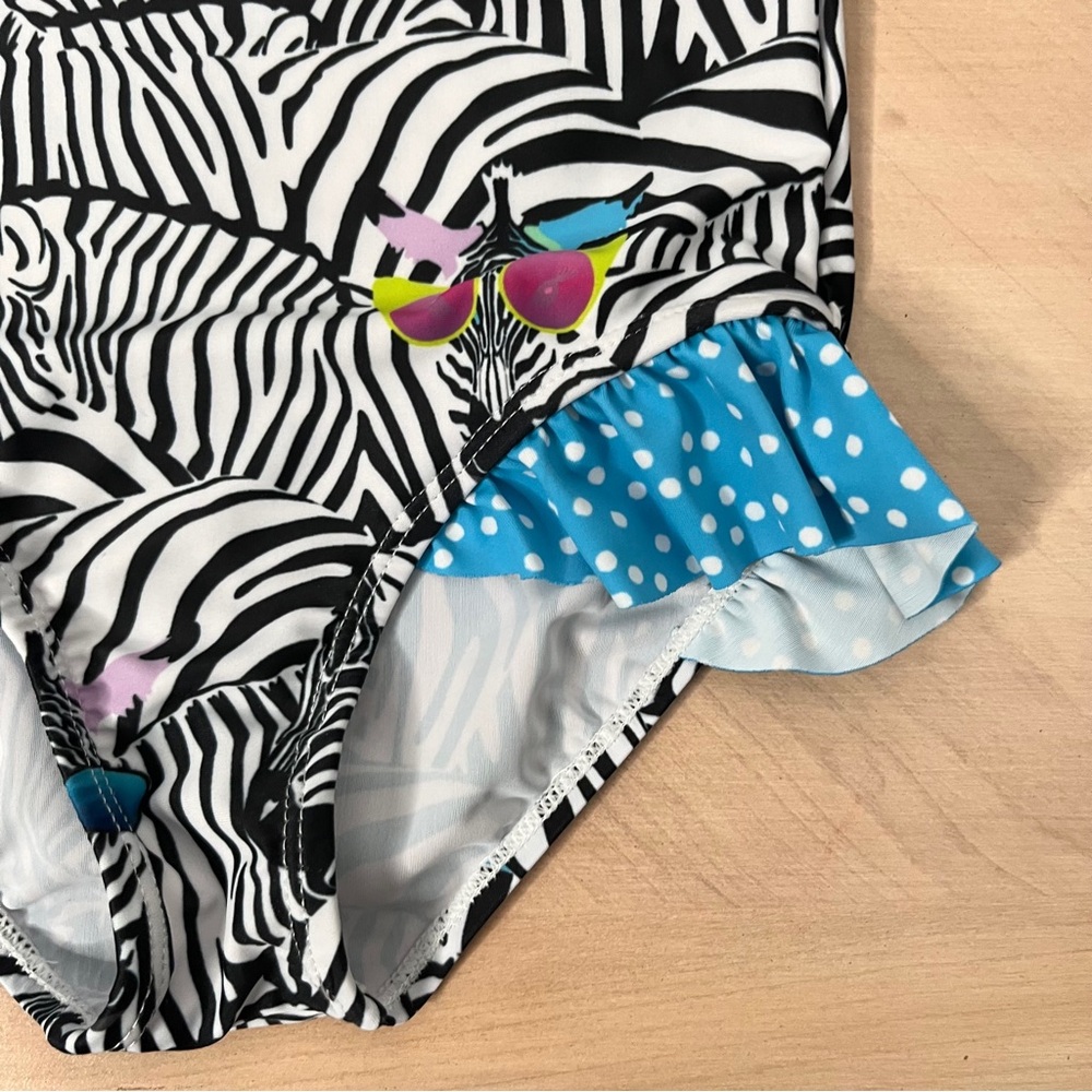 Millie Loves Lily Zebra Print Ruffle Trim Fun Colorful One Piece Swimsuit size 5 - Picture 3 of 7